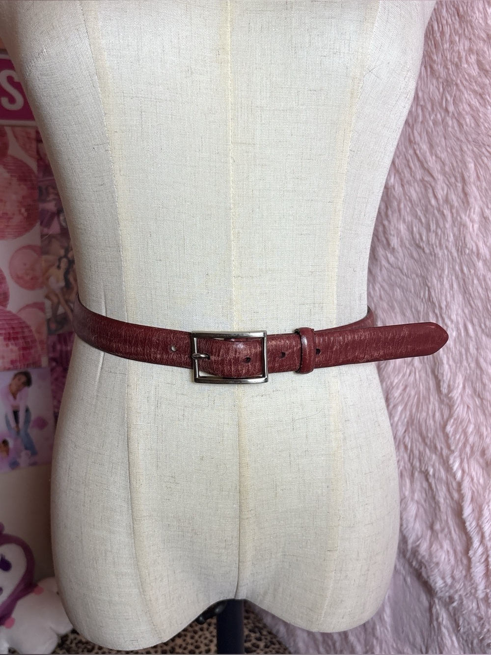 Coach calfskin Burgandy leather belt with silver buckle